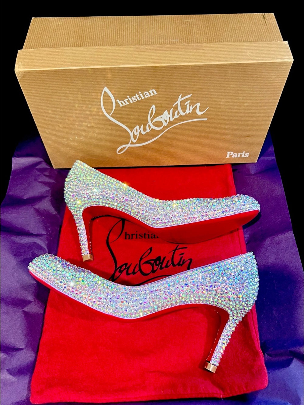 Christian Louboutin Swarovski Crystal Strass Heels Lilac Light Purple 37.5 💎 - Picture 7 of 7